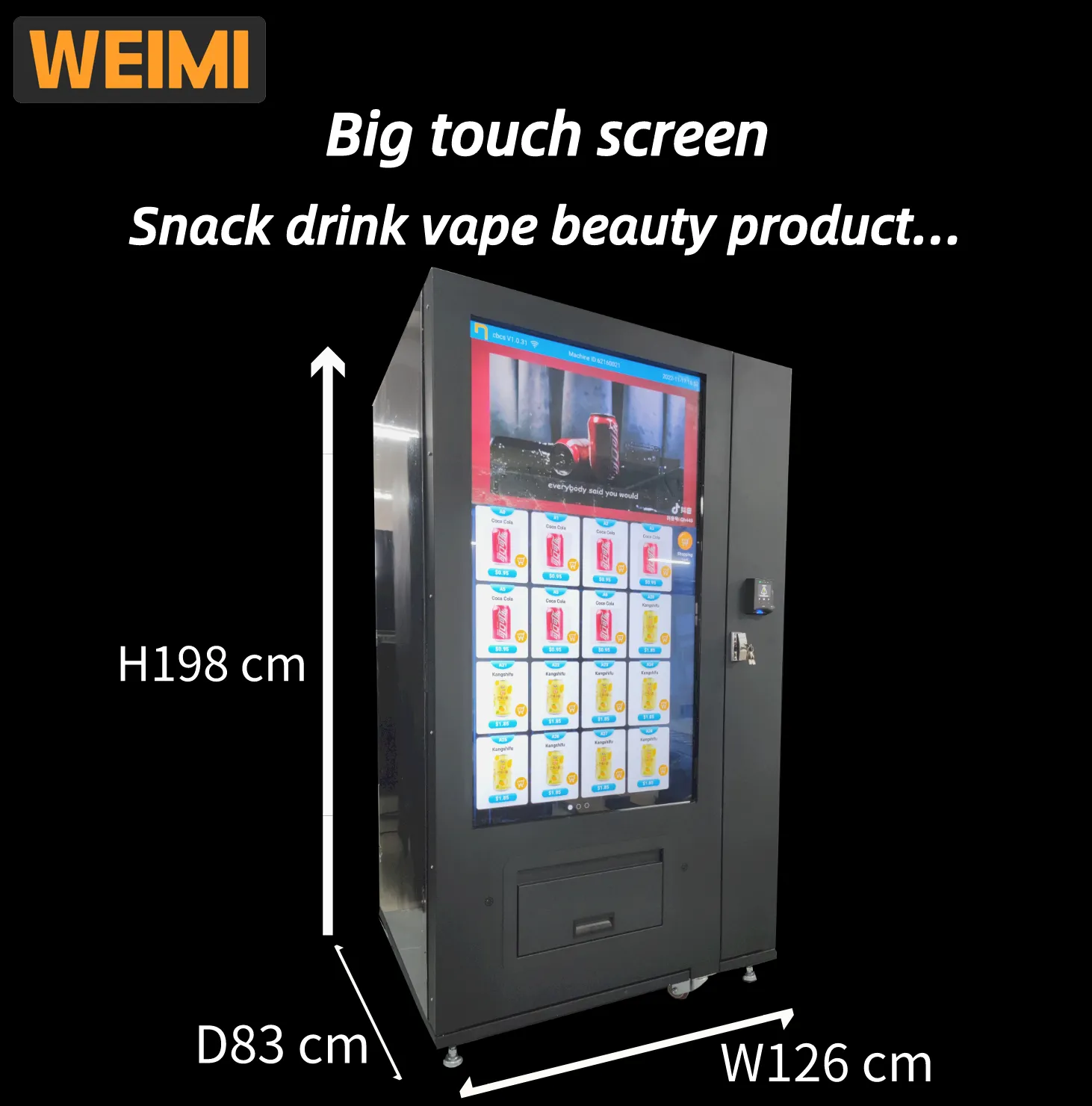 full-screen vending machine for snacks and drinks to Germany